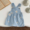 Close-up of floral embroidery detail on the Blue Flower Embroidery Dress