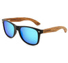 Zebu wooden sunglasses by Joycoast in ice blue lens colourway, front view on white background