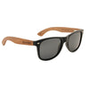 Mozz walnut wood sunglasses with grey polarized lenses close-up detail