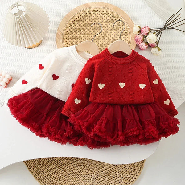 Heart Sweater Tulle Skirt Set in organic cotton for kids