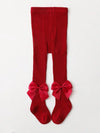 Organic cotton knit leggings with bowknot accent