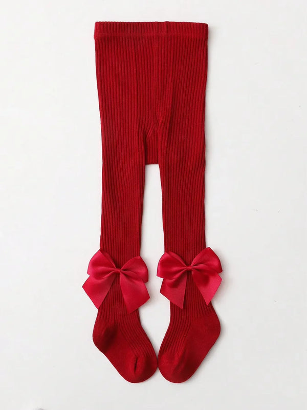 Organic cotton knit leggings with bowknot accent