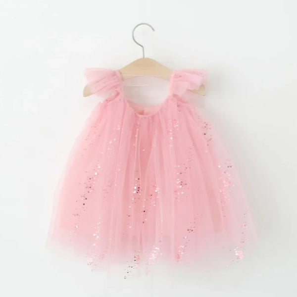 Sparkle Princess Dress detail view showing organic cotton fabric