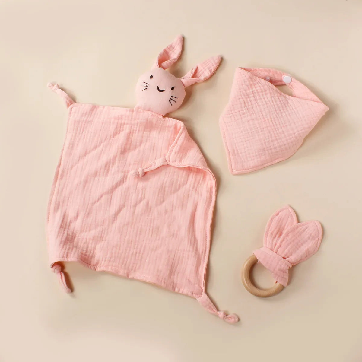 Muslin Wooden Ring Teething Set - Organic Cotton Baby Toy