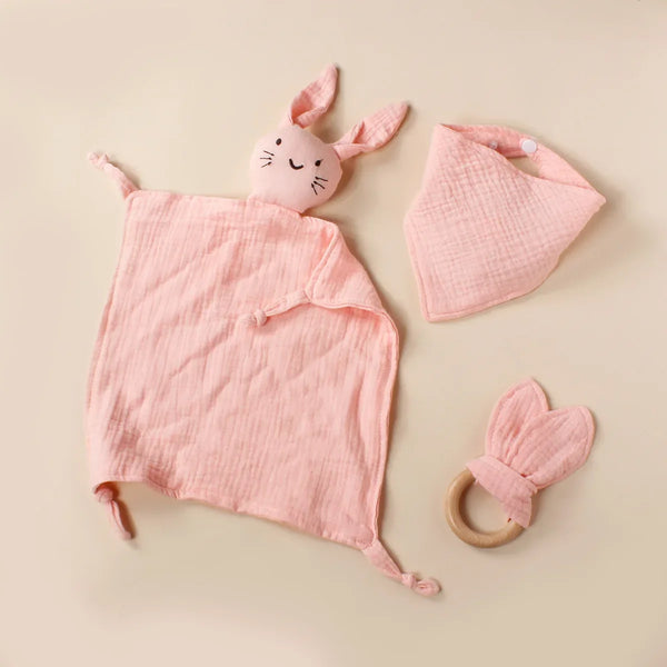 Muslin Wooden Ring Teething Set - Organic Cotton Baby Toy