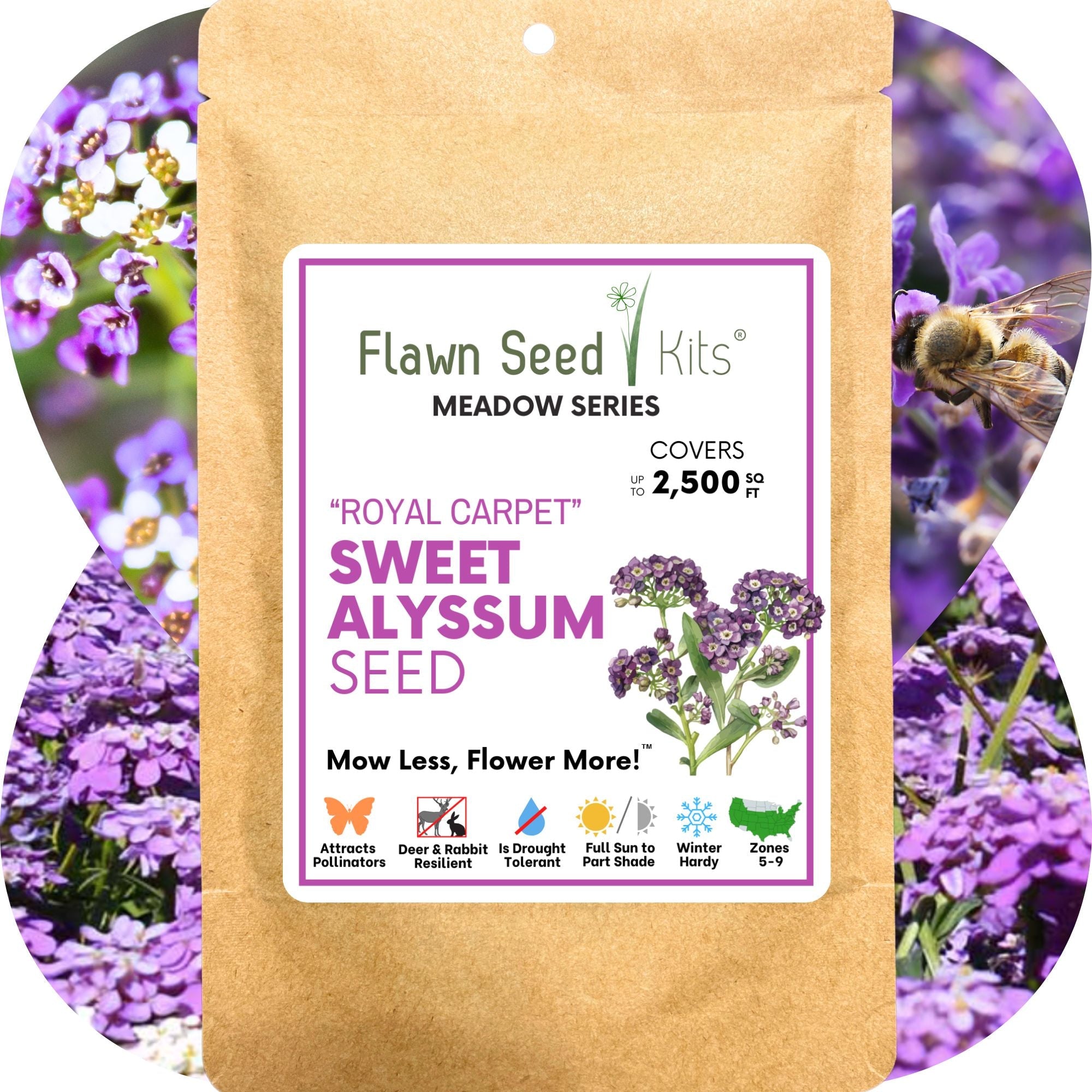 Sweet Alyssum Royal Carpet Seed Pouch: Fragrant Lavender Blooms for Your Eco-Friendly Lawn