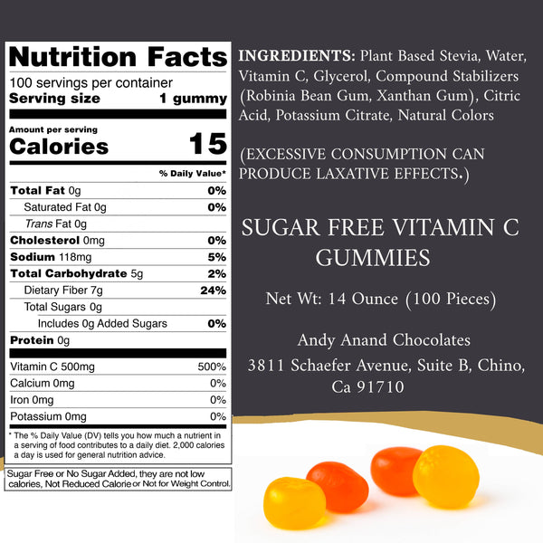 Close-up of Andy Anand vitamin C gummies showing natural fruit colors and texture