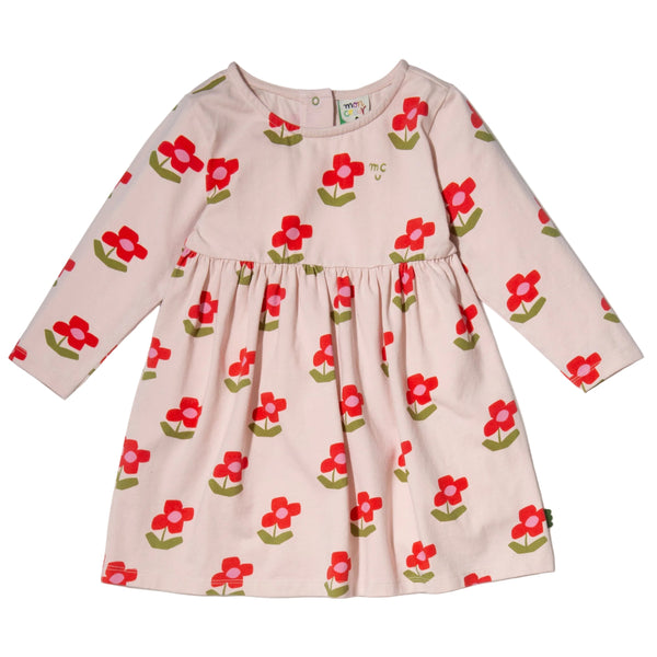 Girls long sleeve recycled cotton floral dress in watercolour print by Mon Coeur