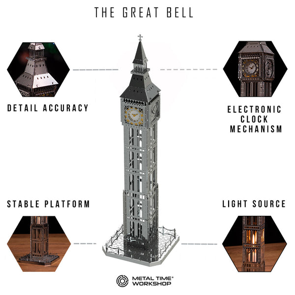 The Great Bell Clock Tower Electronic Metal Clock by Metal Time Workshop