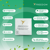 Freedom pH balanced natural deodorant wipes packaging with green background and leaf elements.