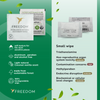 Freedom deodorant wipes packaging with product details and safety information on a green background