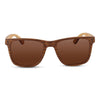 Ziggy zebrawood wayfarer sunglasses with amber brown polarized lenses, front view on white background
