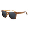 Ziggy zebrawood wayfarer sunglasses with grey polarized lenses, front view showing natural wood grain striped frames