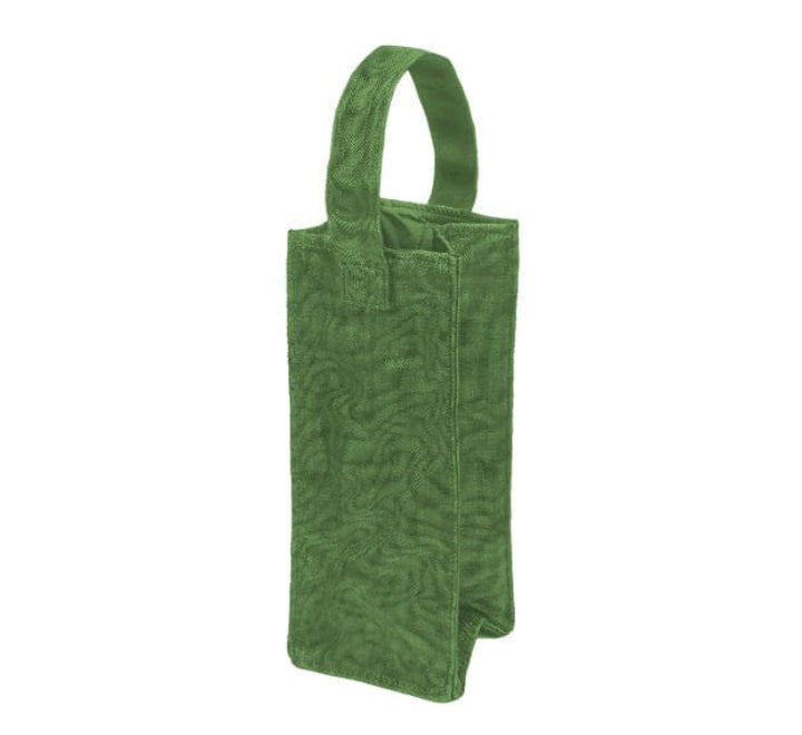 Meadow green eco-friendly wine bottle bag handcrafted by Smateria from reclaimed net