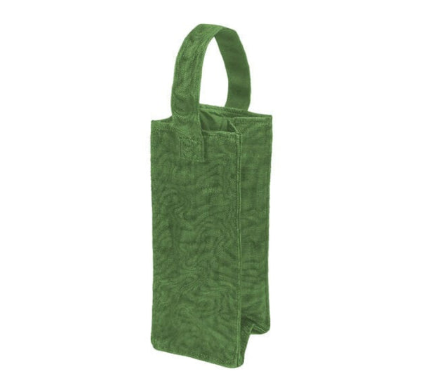 Meadow green eco-friendly wine bottle bag handcrafted by Smateria from reclaimed net
