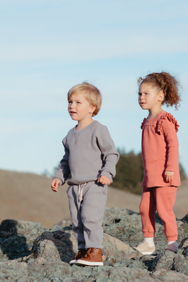 Waffle Long Sleeve Dress - Terra Cotta