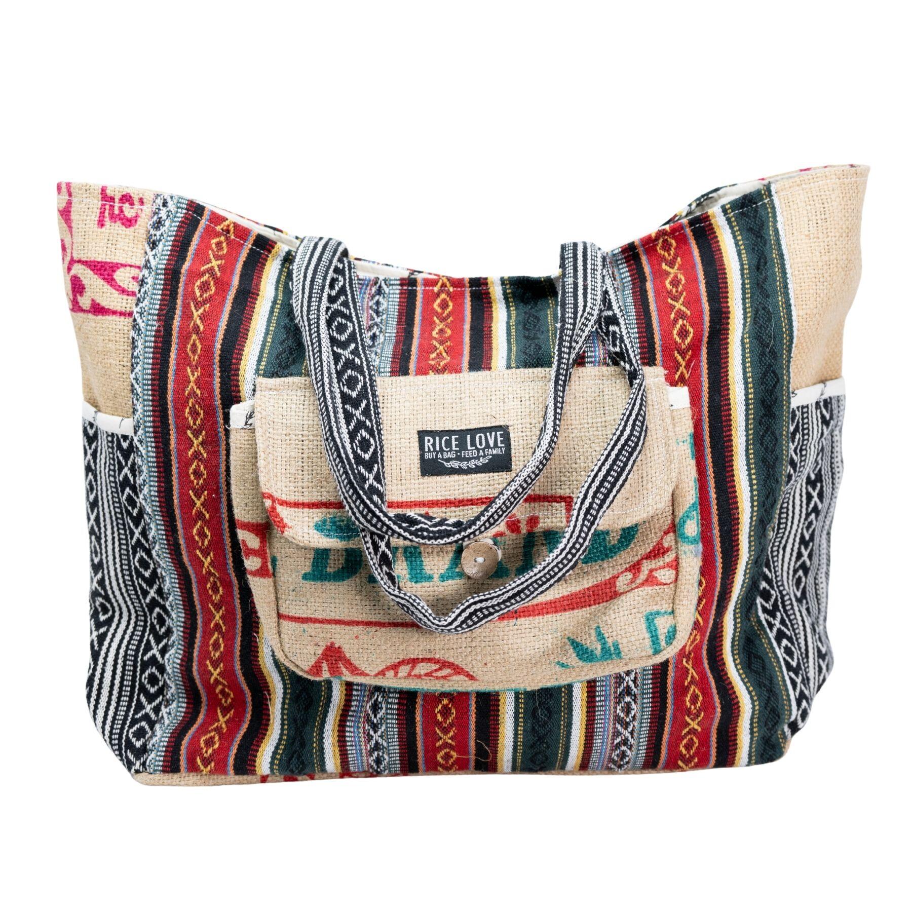 Close-up of the Recycled Travel Tote Delhi showing recycled jute fabric texture
