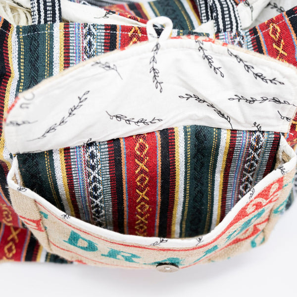 Interior and handle detail of the Recycled Travel Tote Delhi