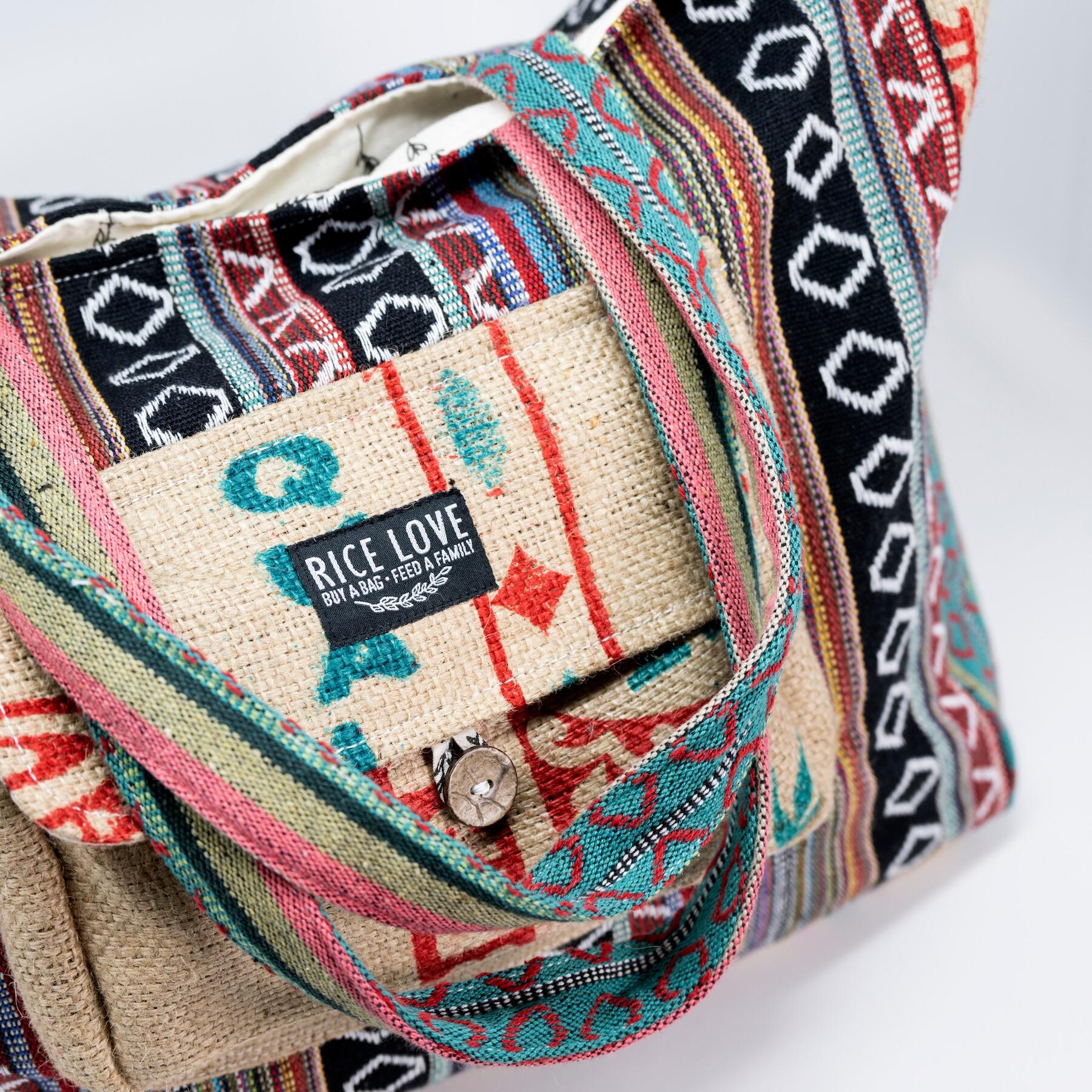 Recycled Travel Tote Mumbai displayed to show its one-of-a-kind design