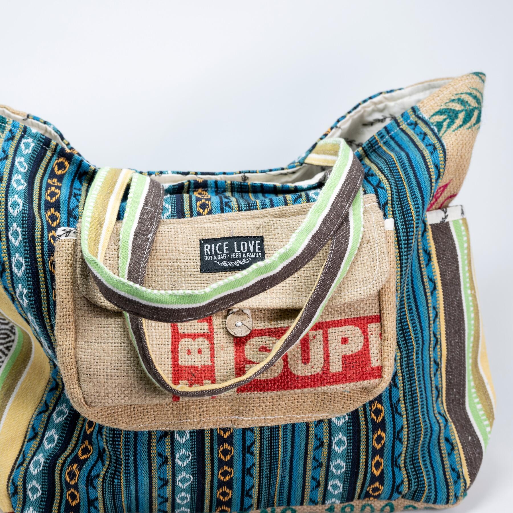 Recycled Travel Tote Goa - One-of-a-Kind Burlap Bag