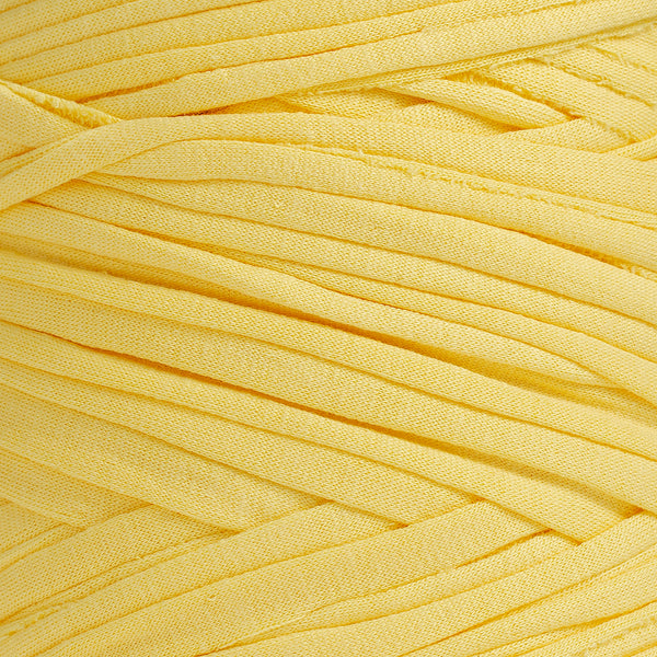 Close-up detail of Sunflower recycled cotton T-shirt fabric yarn showing texture and colour