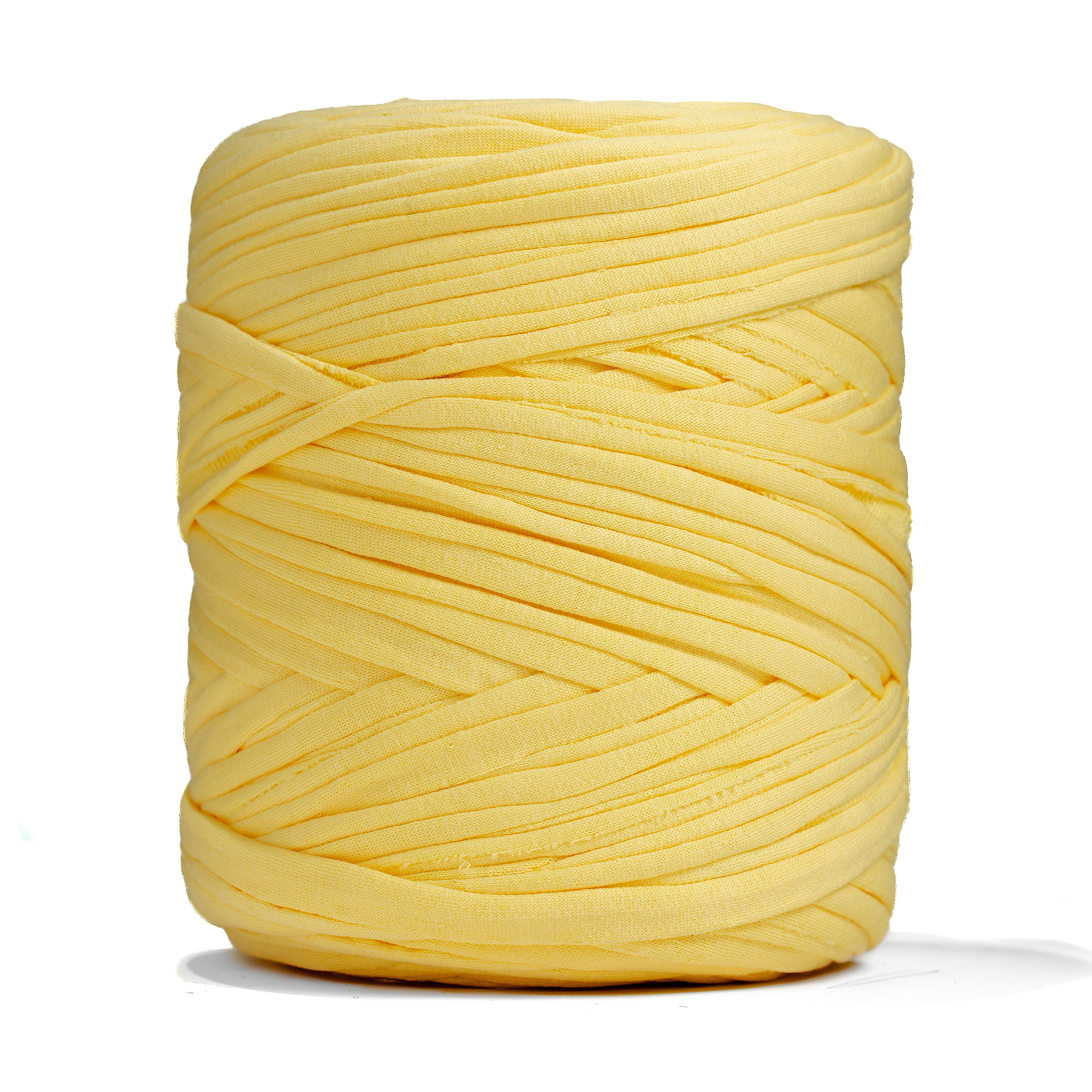 Ganxxet Sunflower recycled T-shirt fabric yarn in warm golden yellow, full roll view