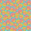 Pattern of colorful seashells on a blue background