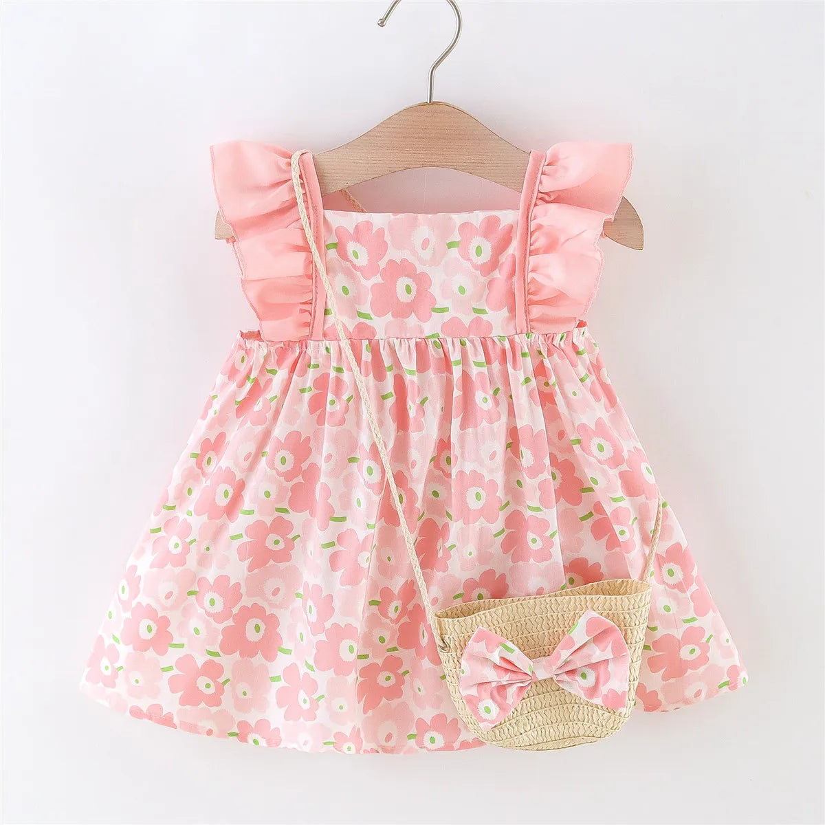 Fly Sleeve Floral  Dress W Bag