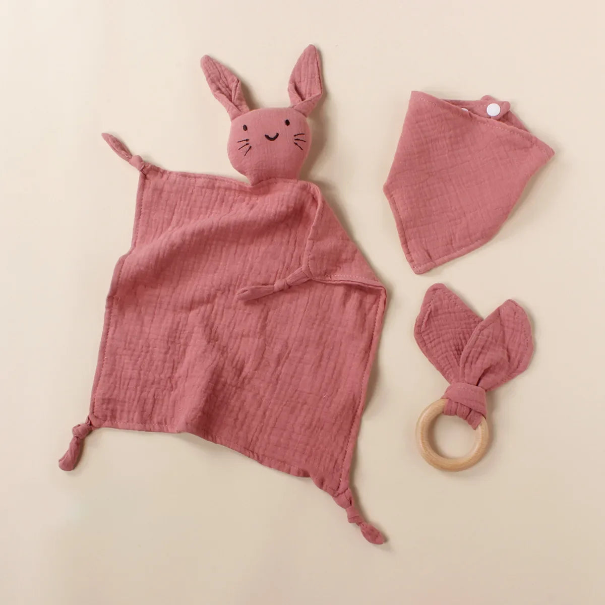 Muslin Wooden Ring Teething Set - Organic Cotton Baby Toy