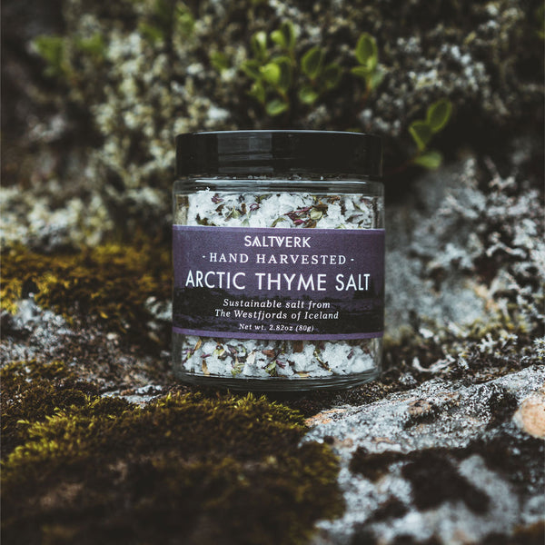Arctic Thyme Salt - floral, herbaceous, Icelandic magic. Season lamb, game meat, veggies. Sustainable, handcrafted. Shop now & taste the wild!