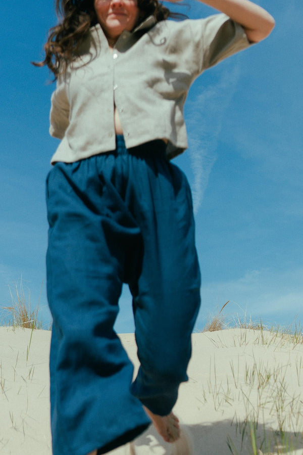 Sustainable Linen Weekend Pants - Comfortable Wide Leg, Gender Neutral, Made in USA