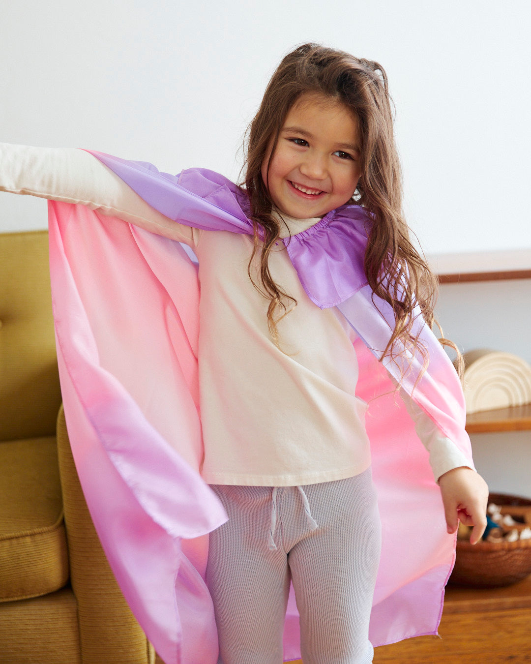 Whimsy meets sustainability!  This mulberry silk Blossom Cape is perfect for imaginative play & doubles as a Halloween costume! Easy wear, ages 3-8, eco-friendly.