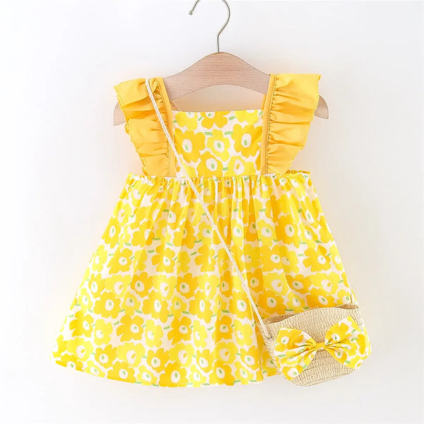 Fly Sleeve Floral  Dress W Bag