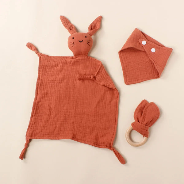 Muslin Wooden Ring Teething Set - Organic Cotton Baby Toy