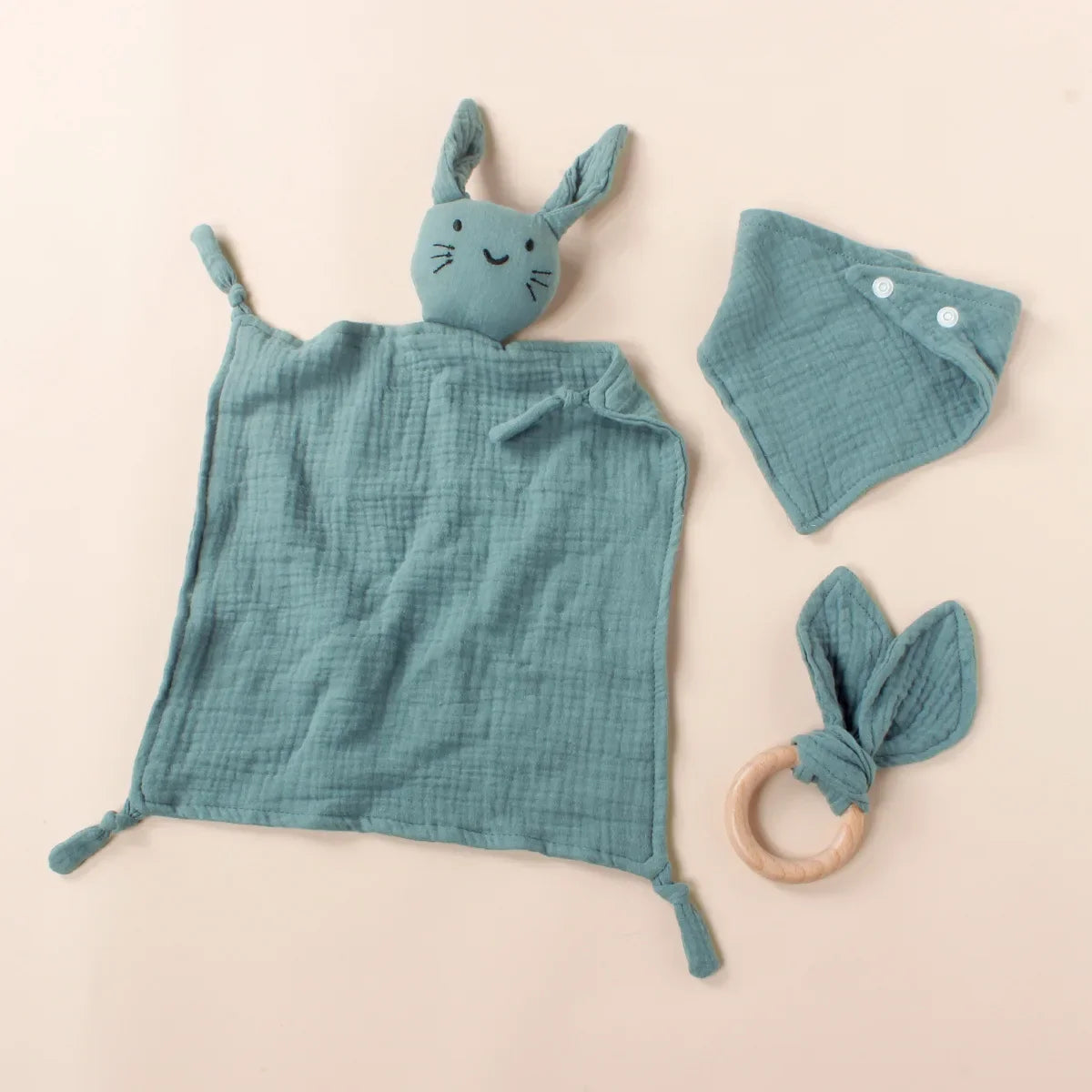 Muslin Wooden Ring Teething Set - Organic Cotton Baby Toy