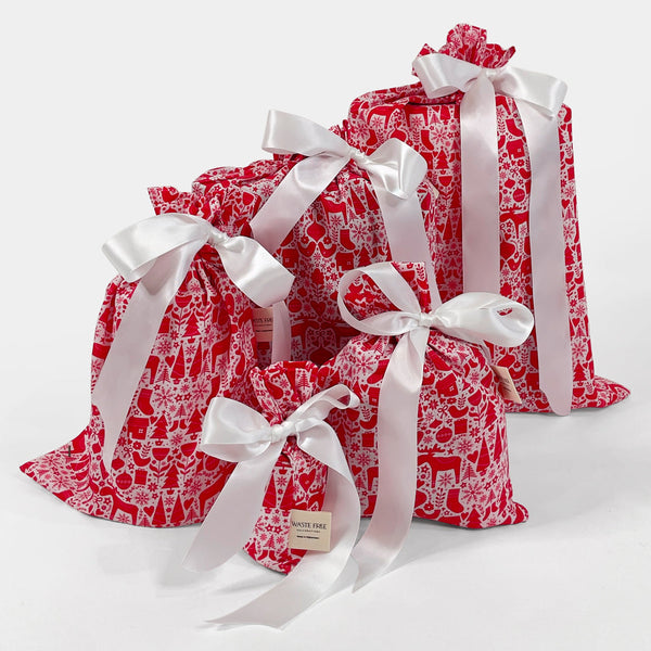 Scandi Reindeer Reusable Christmas Gift Bag Set | 100% Cotton