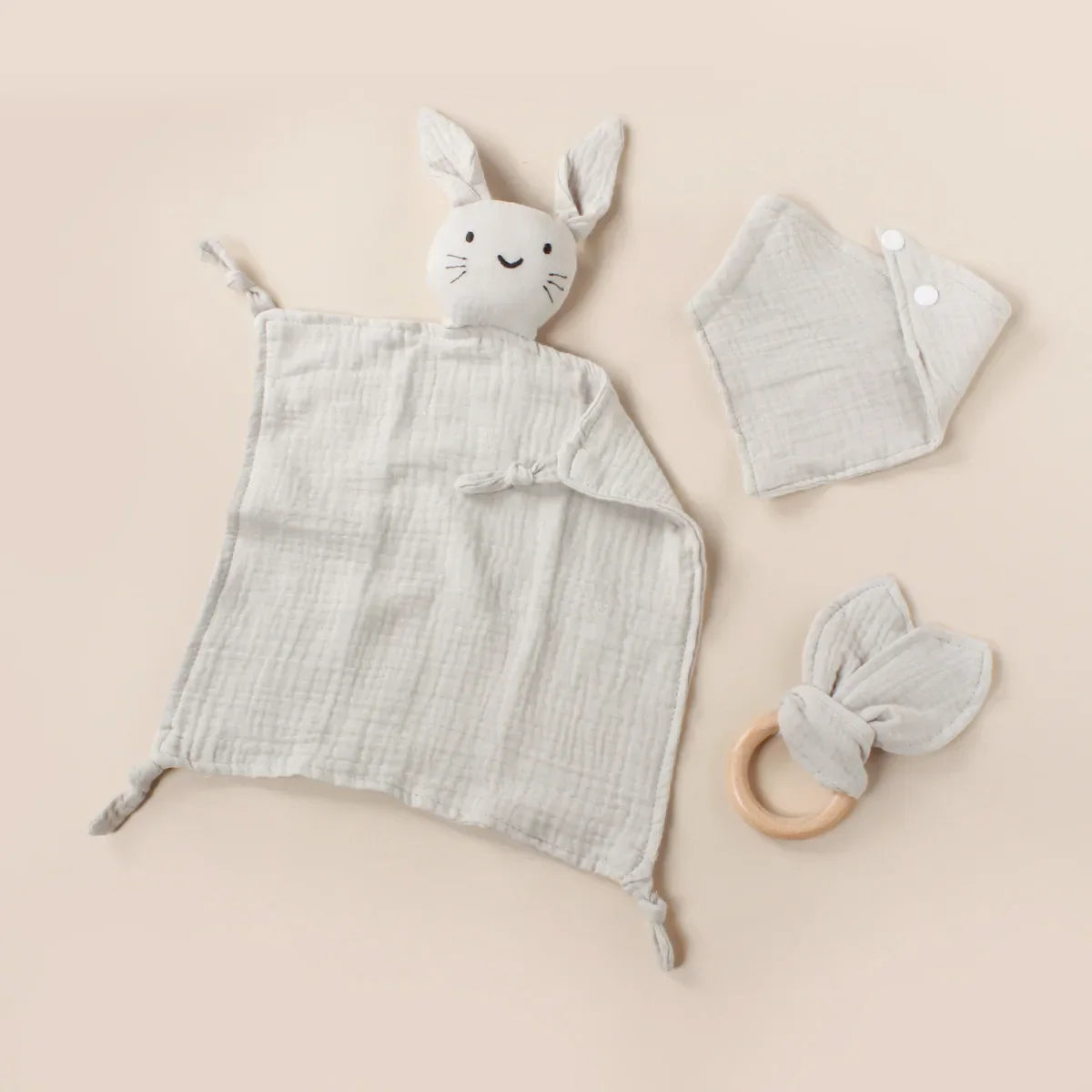 Muslin Wooden Ring Teething Set - Organic Cotton Baby Toy