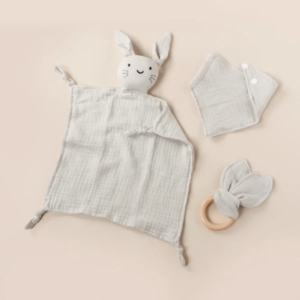 Muslin Wooden Ring Teething Set - Organic Cotton Baby Toy