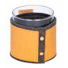 ecoLift® single drink sleeve in tan and charcoal laid flat, showing eco-friendly paper leather and vegan felt construction