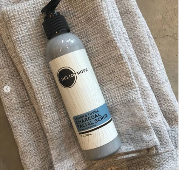 Heliotrope SF natural charcoal face scrub ingredients and product label detail
