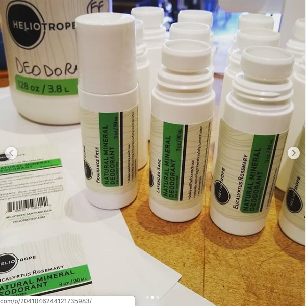 Heliotrope SF small-batch natural deodorant being labelled and filled in San Francisco