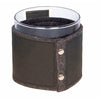 ecoLift® single drink sleeve in black and charcoal paper leather with vegan felt accents, wrapped around a beverage tumbler