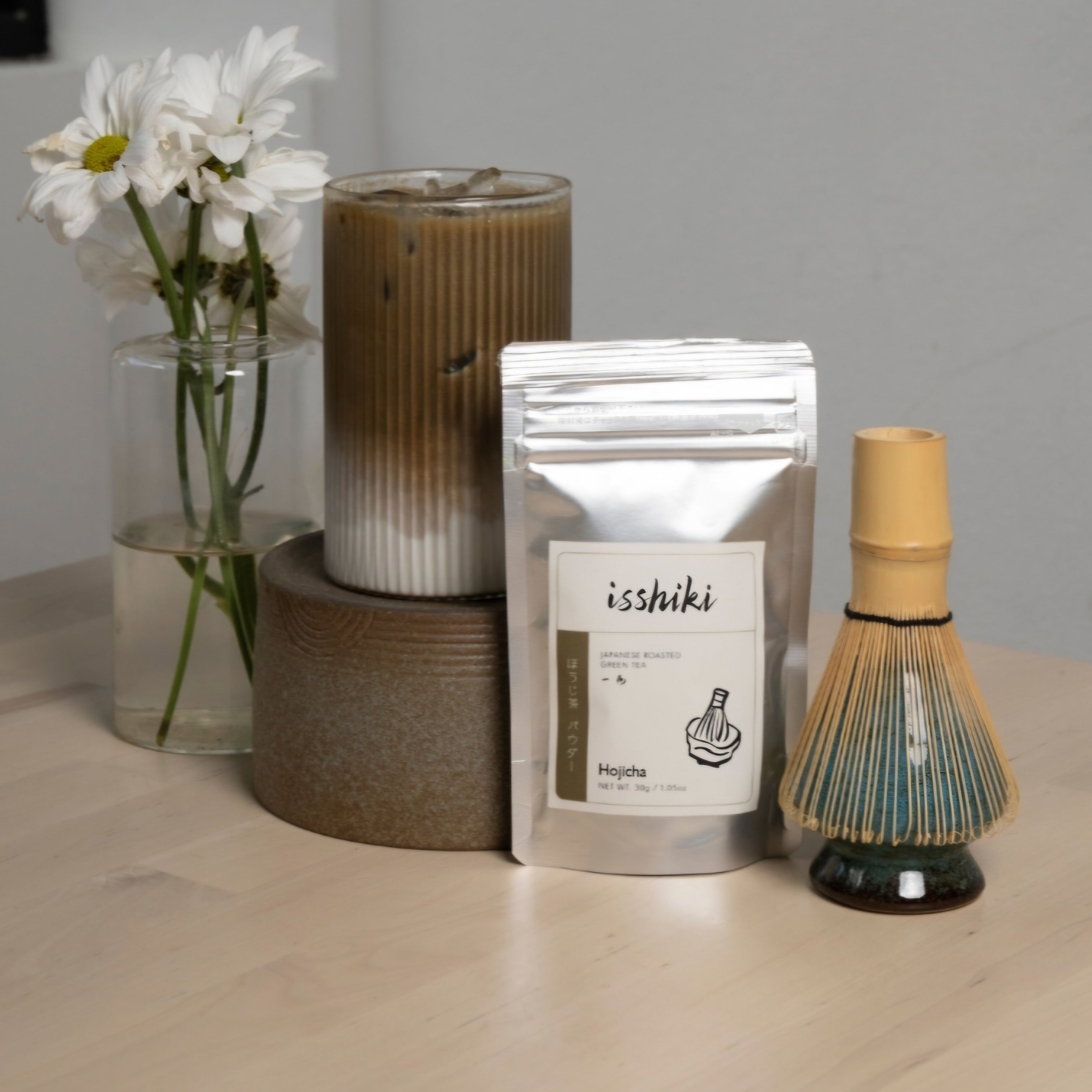 Hojicha roasted green tea from Isshiki Matcha prepared as a drink