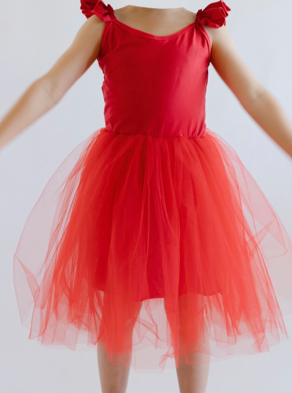 Red tutu dress on a plain background