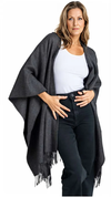Purely Alpaca Classic Solid Poncho laid flat displaying full 50 x 70 inch dimensions and fringe edges