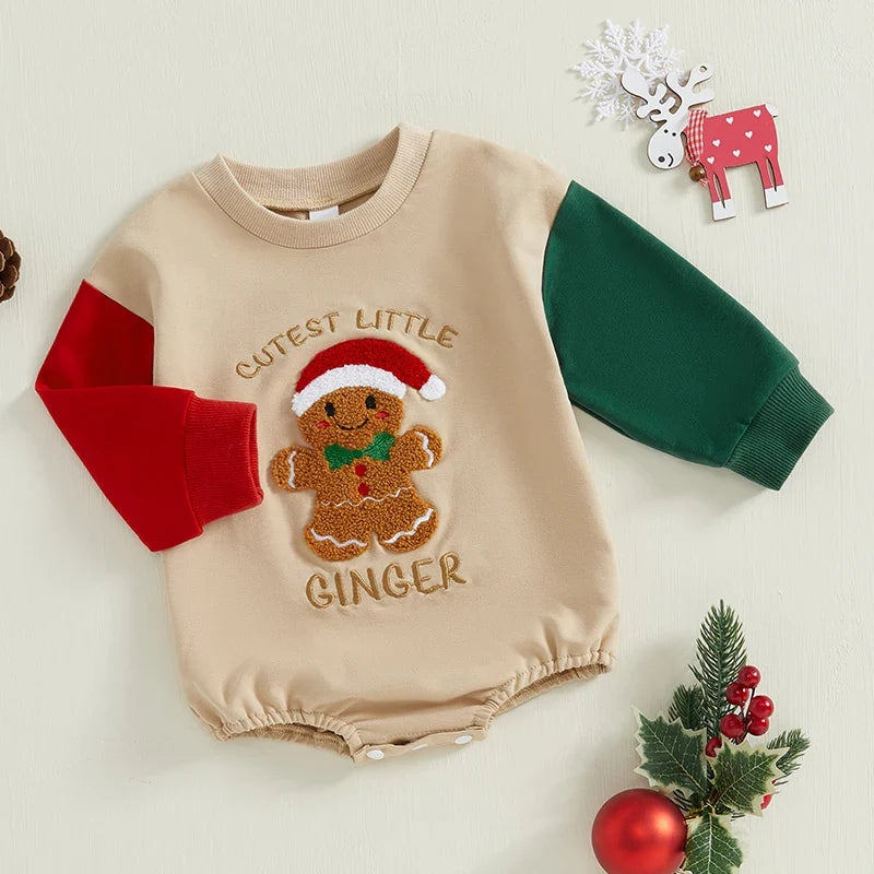 Close-up of gingerbread embroidery design on Christmas sweater