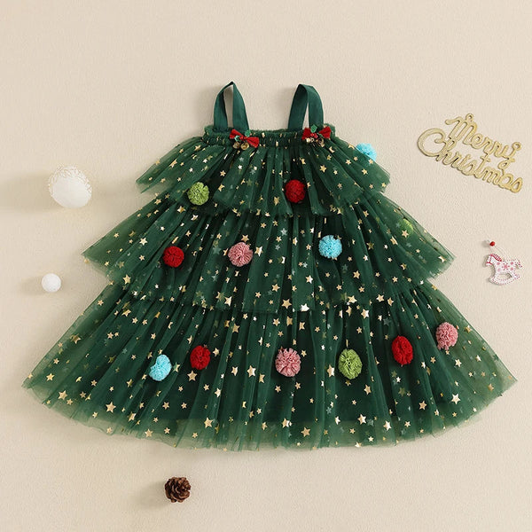 Close-up of layered tulle detail on Christmas dress for girls