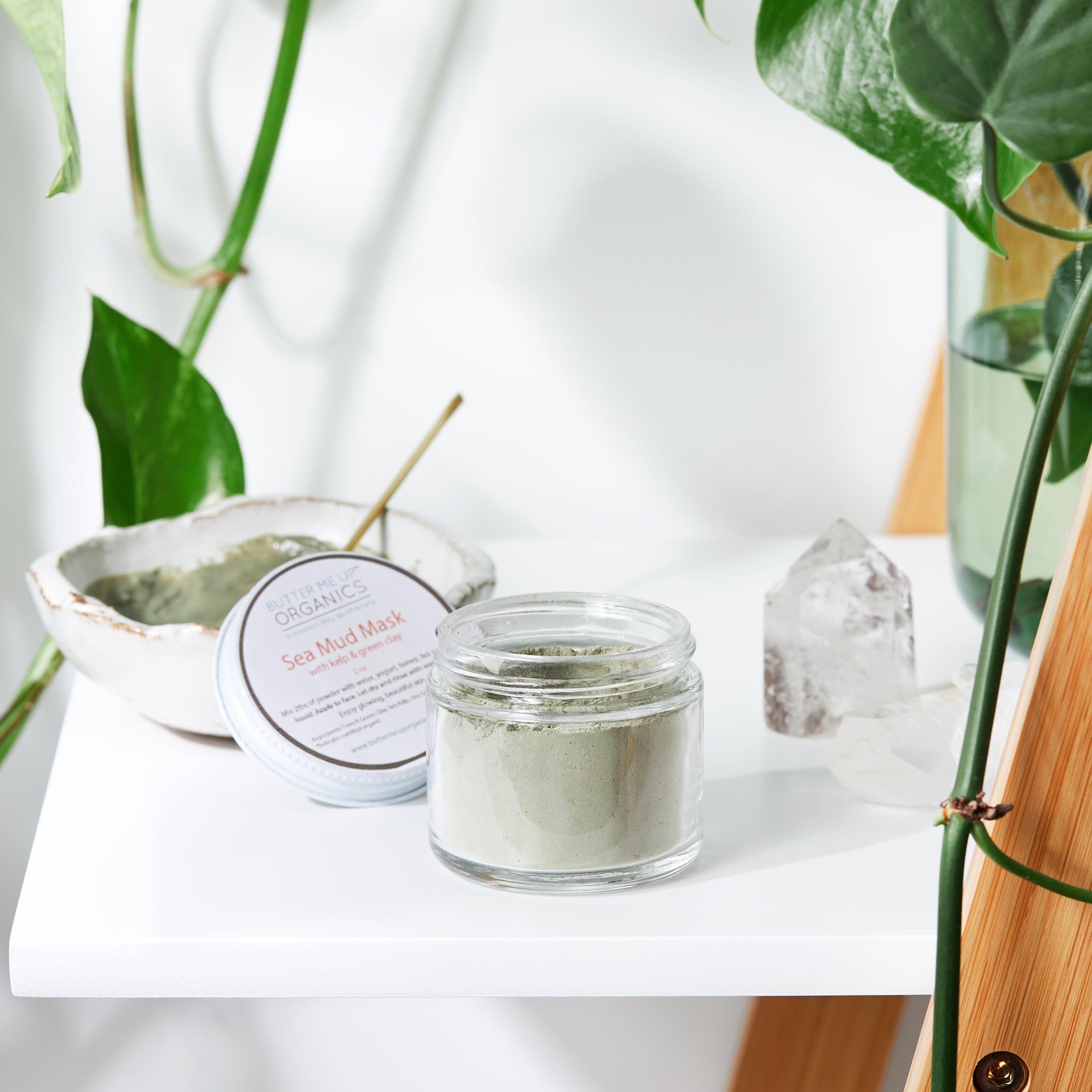 Butter Me Up Organics Sea Mud Face Mask in a 2oz glass jar with French Green Clay and Sea Kelp