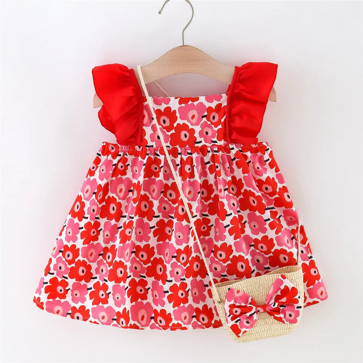 Fly Sleeve Floral  Dress W Bag