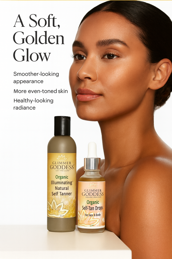Organic Self Tanner and Self Tan Drops bundle packaging displayed together